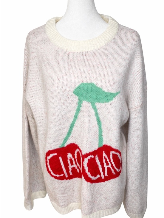 a new day Sweaters - A New Day Cream Cherry Graphic Sweater - Women's Cozy Crewneck